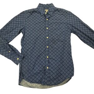 Wallace & Barnes Shirt Mens Small Blue Printed Single Pocket Collared Button Up